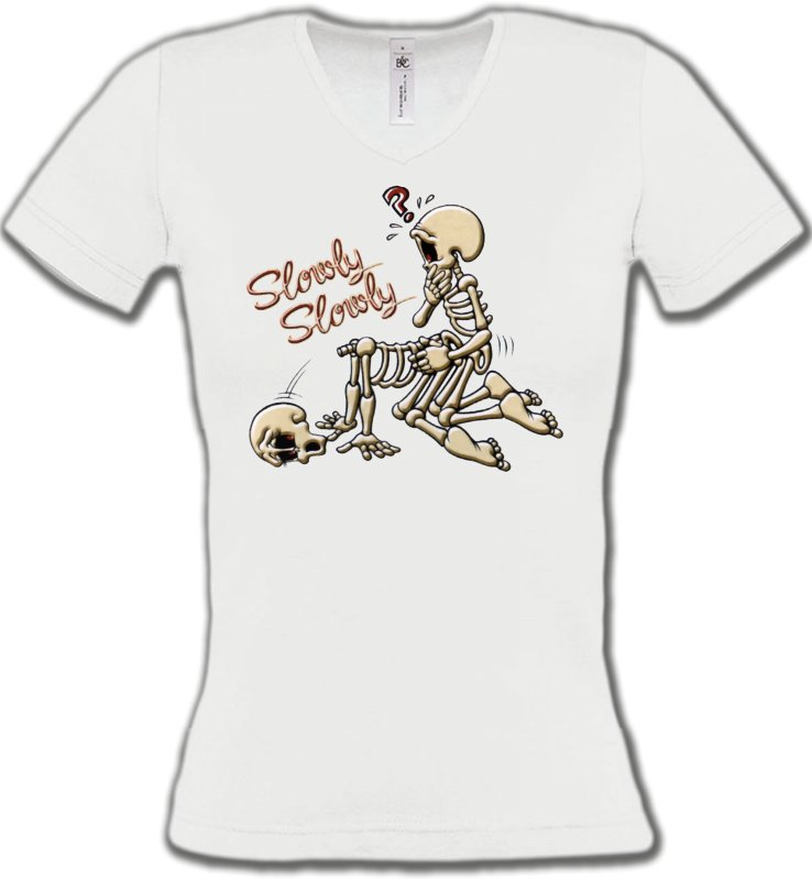 T-Shirts Col V Femmes Humour/amour Humour Squelette (T)