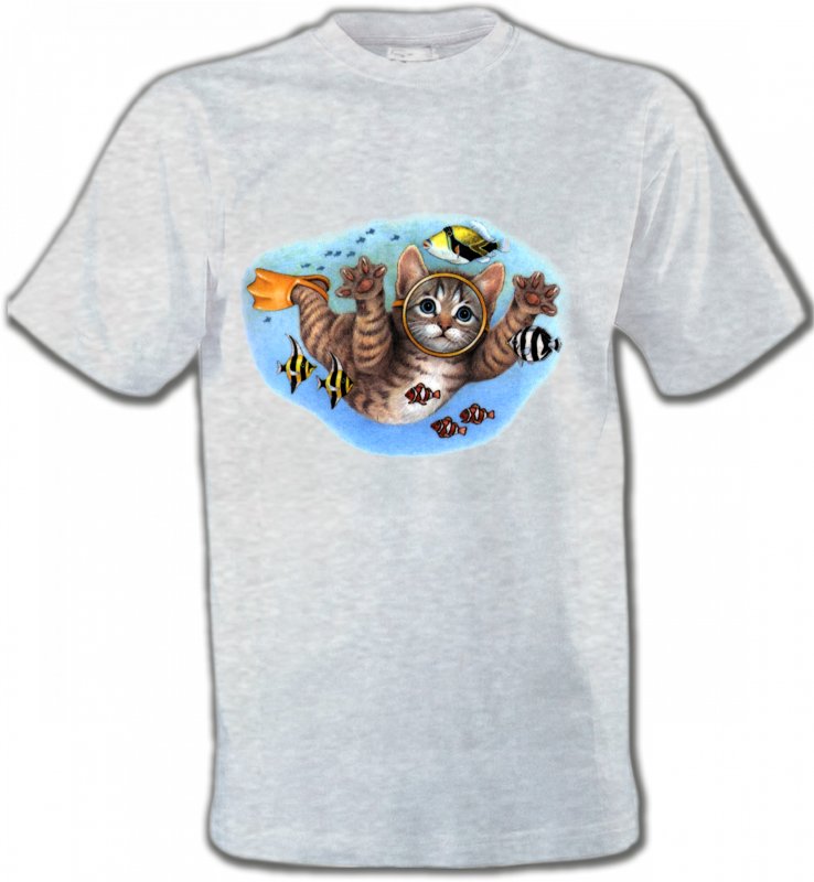 T-Shirts Col Rond Unisexe Races de chats Chaton plongée sous marine (D)
