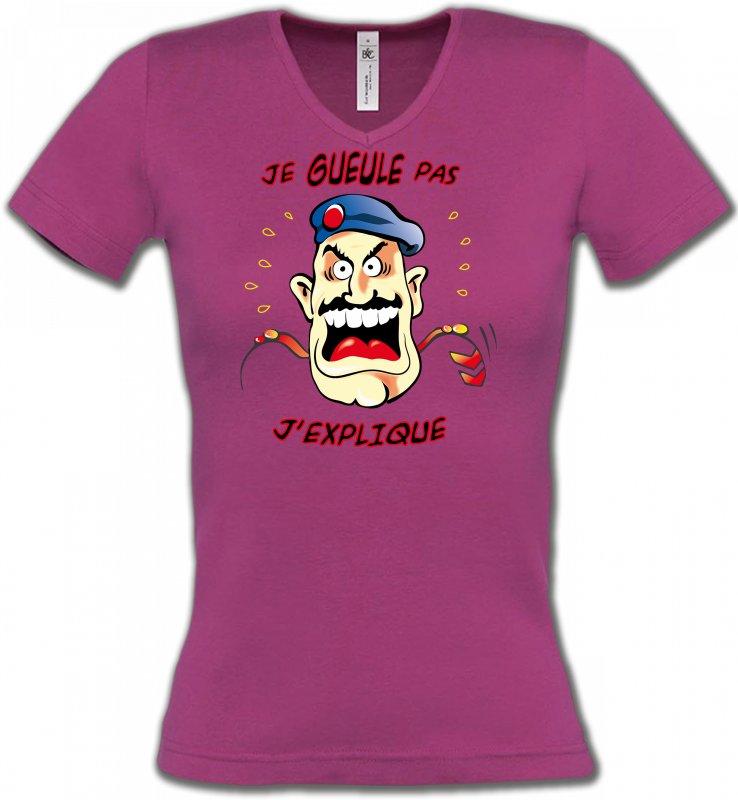 T-Shirts Col V Femmes Humour/amour Marin 
