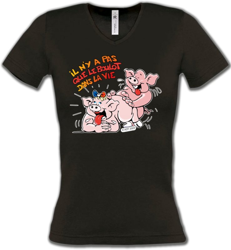 T-Shirts Col V Femmes Humour/amour Humour cochon (J)