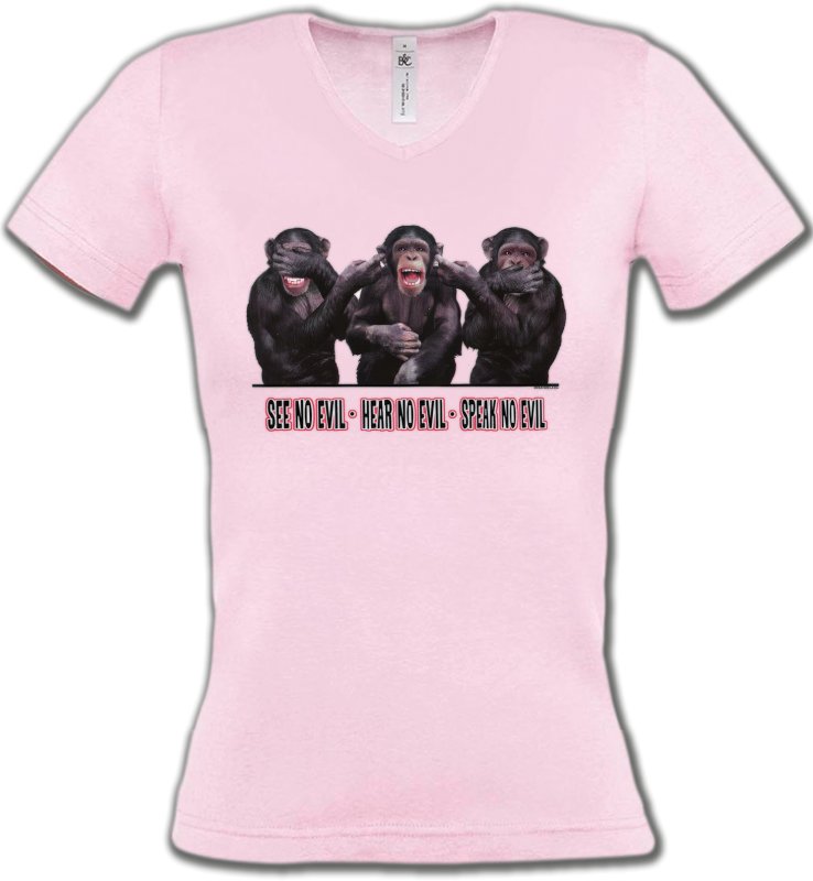 T-Shirts Col V Femmes Humour/amour Singes (L)