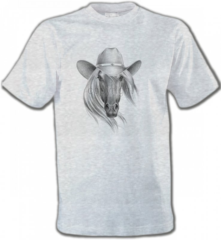 T-Shirts Col Rond Unisexe Cheval Tête de cheval avec chapeau (S)