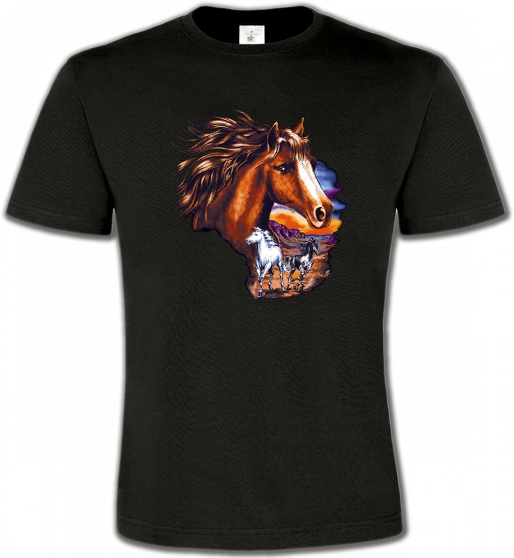 T-Shirts Col Rond Unisexe Cheval Canik chevaux au crépuscule sauvages (P)
