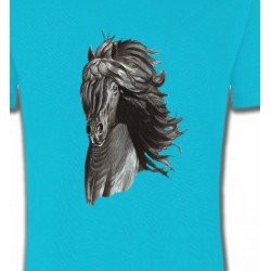 T-Shirts Cheval Tête de cheval  Frison noir (A)