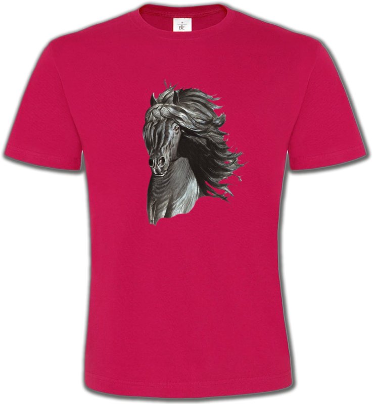 T-Shirts Col Rond Unisexe Cheval Tête de cheval  Frison noir (A)