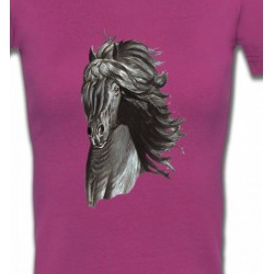 T-Shirts Cheval Tête de cheval  Frison noir (A)