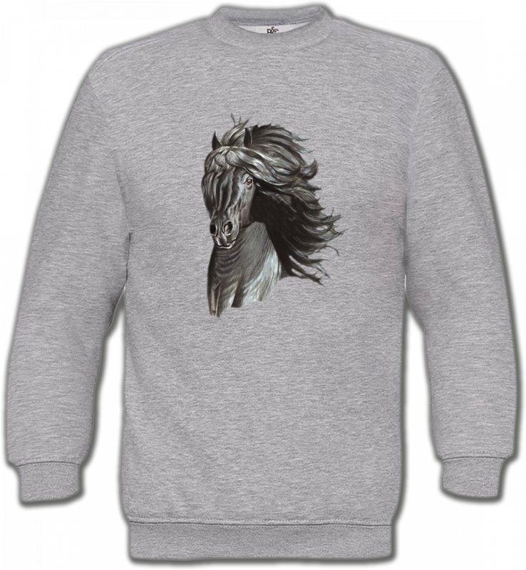 Sweatshirts Unisexe Cheval Tête de cheval  Frison noir (A)