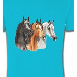 T-Shirts Cheval Tête de chevaux pur sang  noir brun et blanc (B)