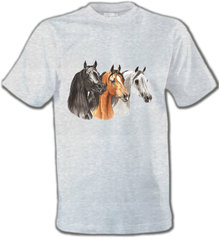 T-Shirts Col Rond Unisexe Cheval Tête de chevaux pur sang  noir brun et blanc (B)