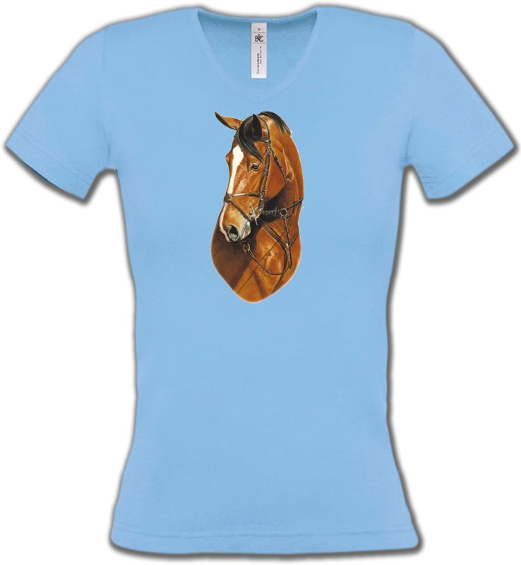T-Shirts Col V Femmes Cheval Cheval brun (J)