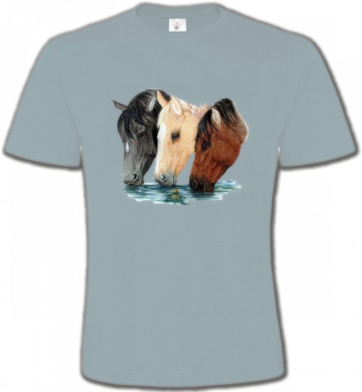 T-Shirts Col Rond Unisexe Cheval Chevaux qui boivent (M)