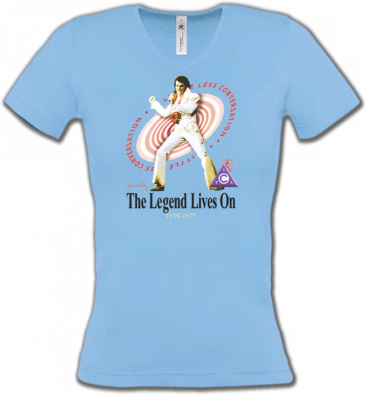 T-Shirts Col V Femmes Célébrités Elvis Presley (A)