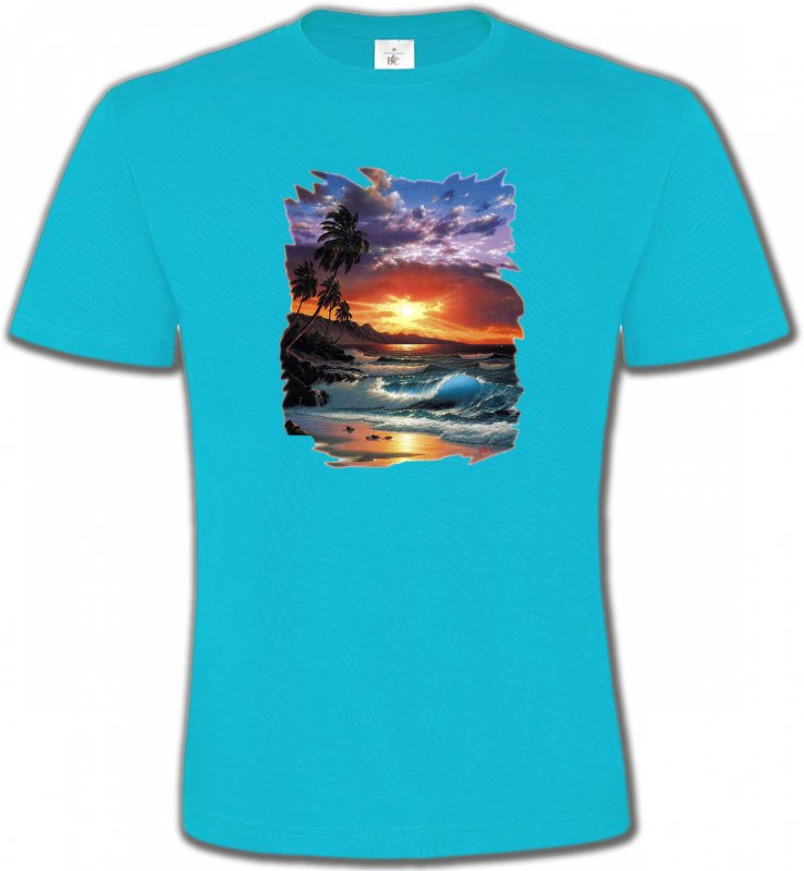 T-Shirts Col Rond Unisexe Nature et paysages Coucher de soleil à la plage (S)