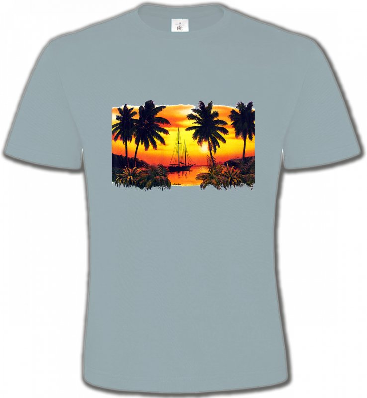 T-Shirts Col Rond Unisexe Nature et paysages Coucher de soleil sous les palmiers