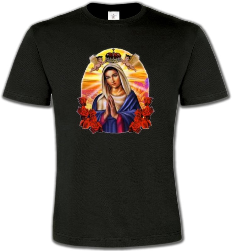 T-Shirts Col Rond Unisexe Religion Sainte Vierge avec roses
