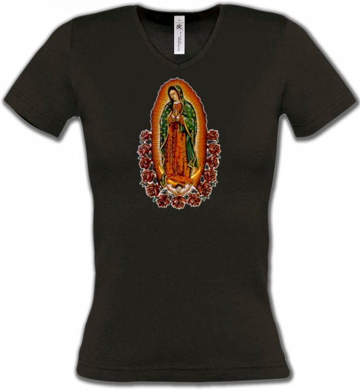 T-Shirts Col V Femmes Religion Prière et roses