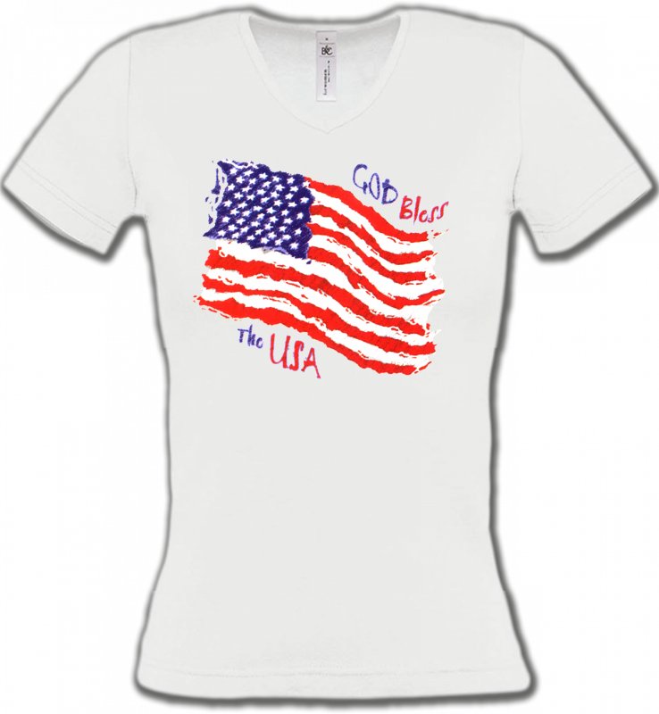 T-Shirts Col V Femmes Patriotisme Drapeau God bless the USA