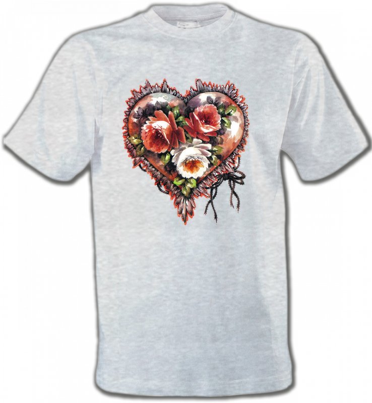 T-Shirts Col Rond Unisexe Fleurs/Romantique Coeur fleuri