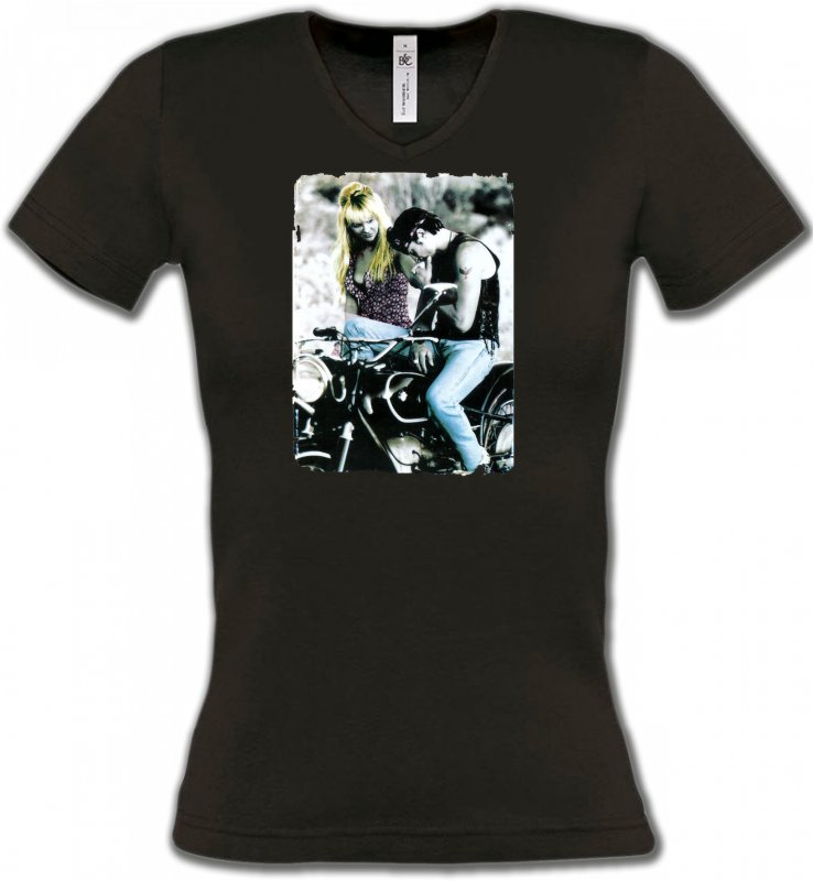T-Shirts Col V Femmes Fleurs/Romantique Le romantisme à moto