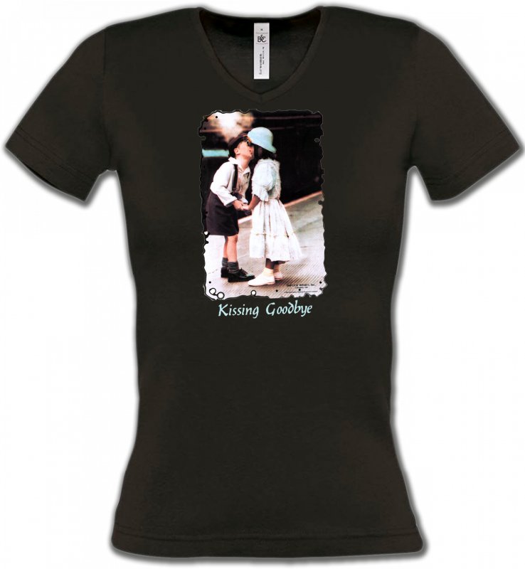 T-Shirts Col V Femmes Fleurs/Romantique Deux enfants bisou