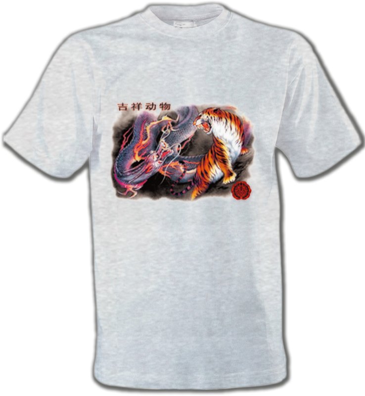 T-Shirts Col Rond Unisexe Dragons Dragon et Tigre (U4)