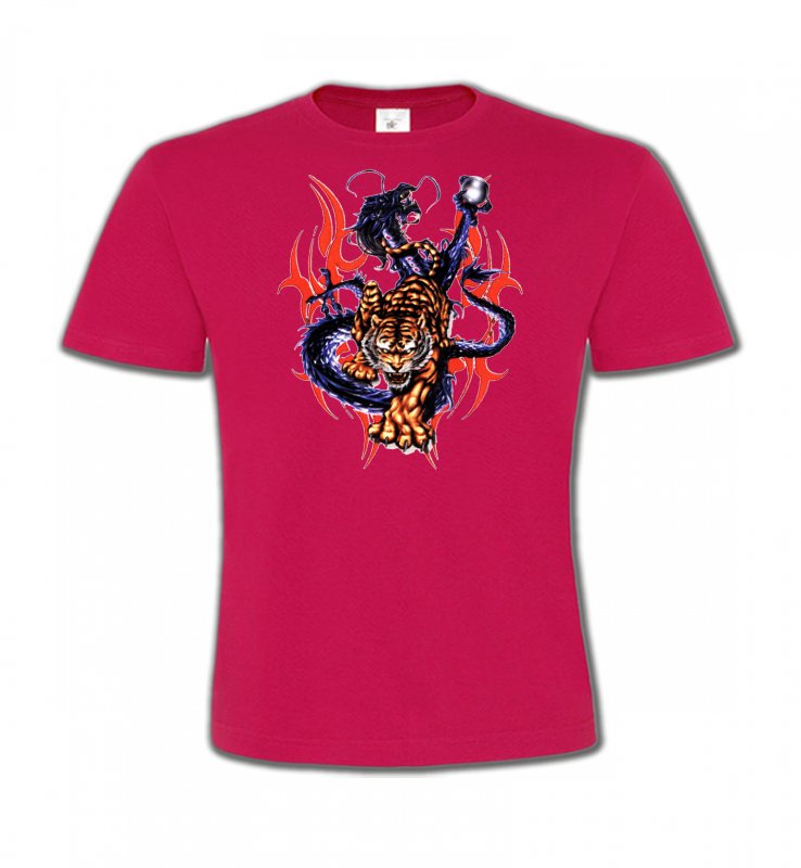 T-Shirts Col Rond Enfants Dragons Dragon bleu et Tigre (E4)