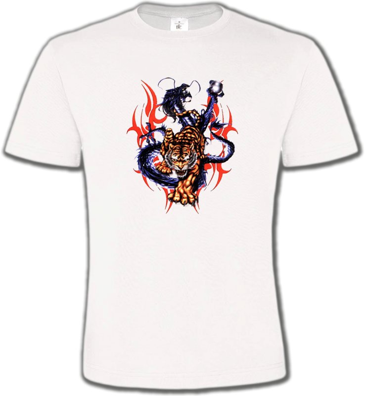 T-Shirts Col Rond Unisexe Dragons Dragon bleu et Tigre (E4)