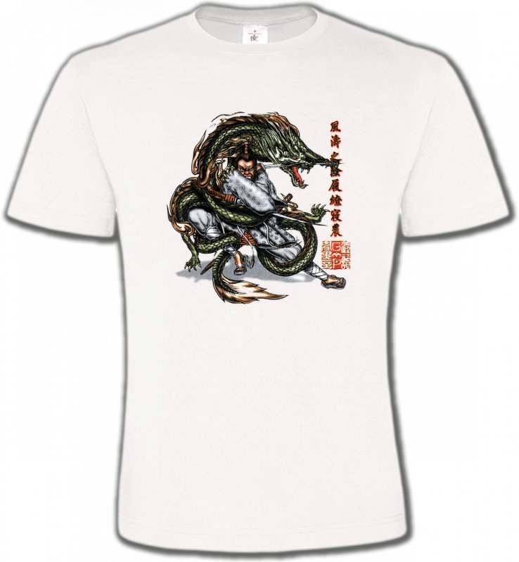 T-Shirts Col Rond Unisexe Signes astrologiques Dragon et Samouraï (V3)