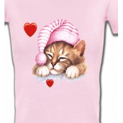T-Shirts Races de chats Chaton avec bonnet rose (S2)