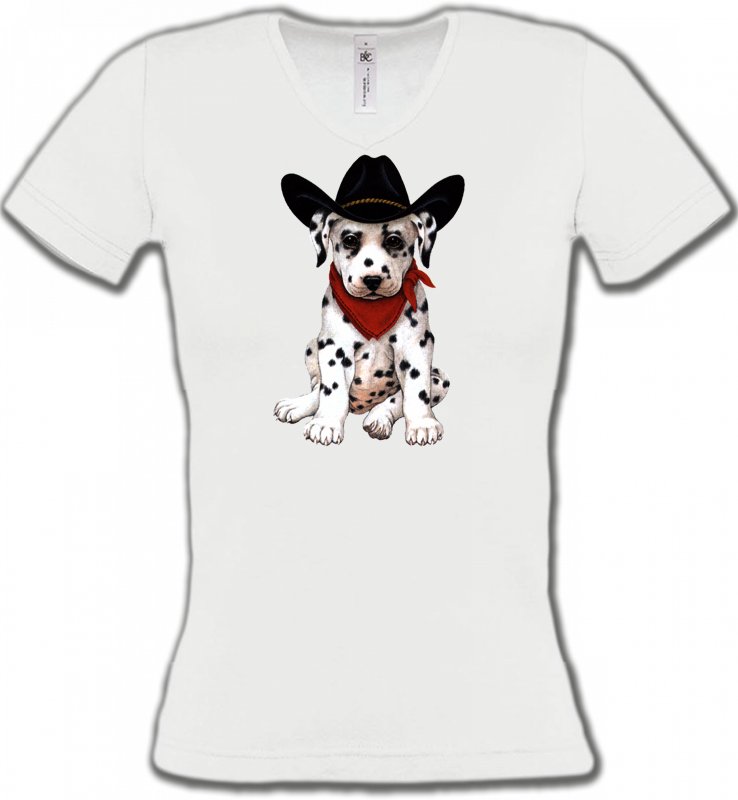 T-Shirts Col V Femmes Enfants Bébé Dalmatien Cow-Boy  (I)