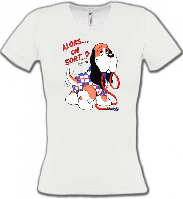 T-Shirts Col V Femmes Humour/amour Basset Hound Humour (F)