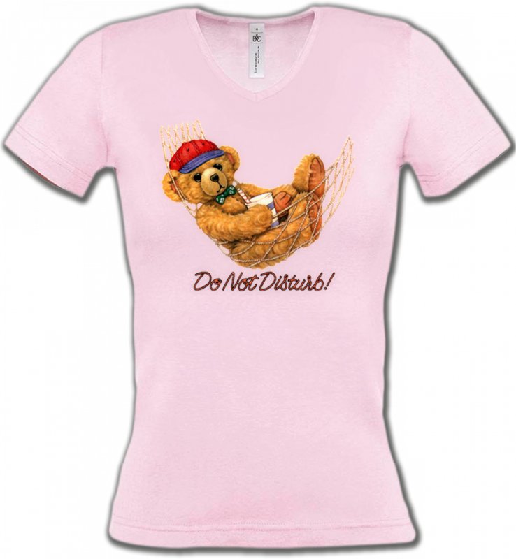 T-Shirts Col V Femmes Enfants Teddy Bear dans hamac (H)