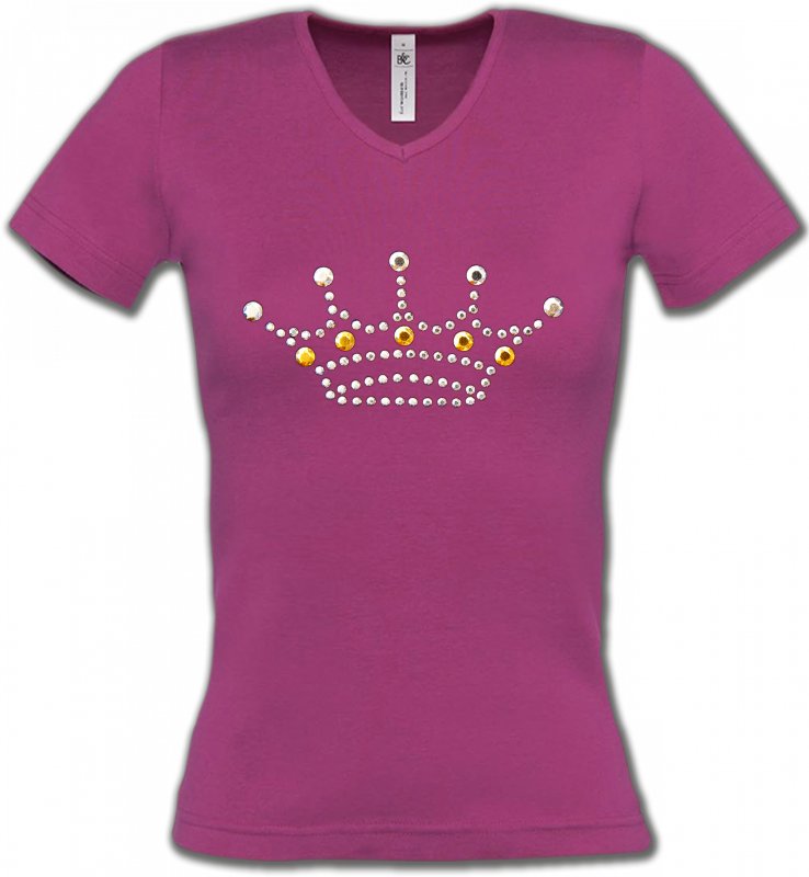 T-Shirts Col V Femmes Strass & Paillettes Strass Couronne