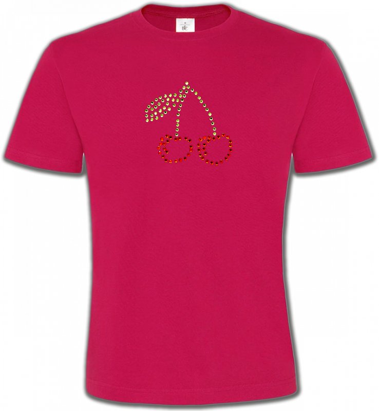 T-Shirts Col Rond Unisexe Strass & Paillettes Strass Cerises