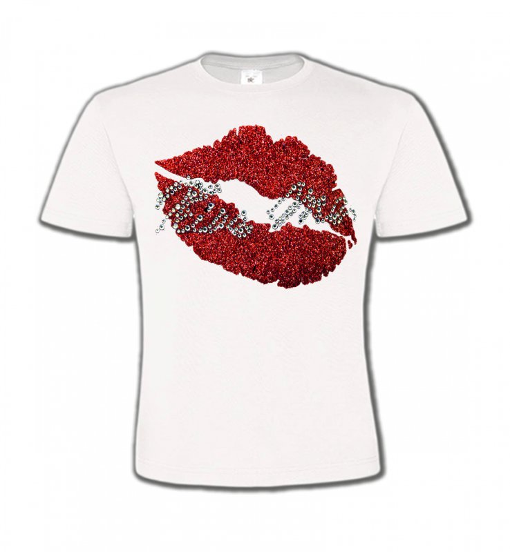 T-Shirts Col Rond Enfants Strass & Paillettes Strass Lèvres Kiss Me