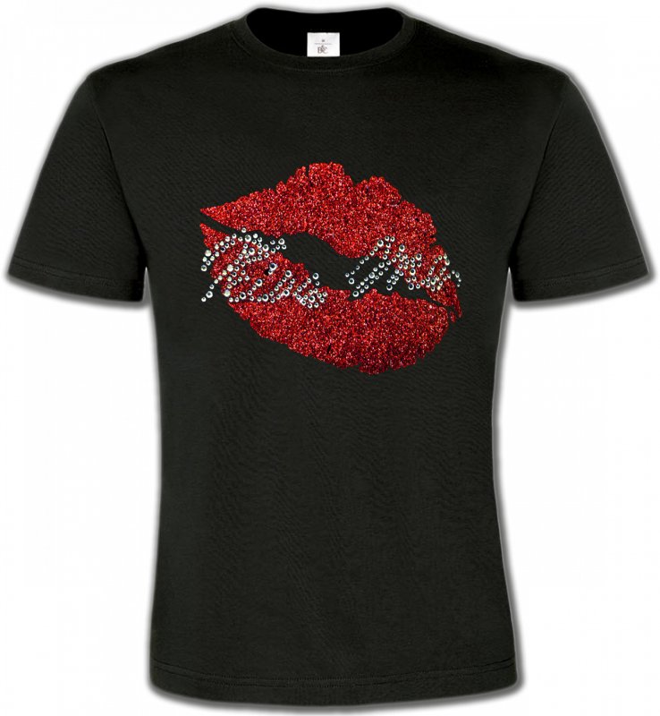 T-Shirts Col Rond Unisexe Strass & Paillettes Strass Lèvres Kiss Me