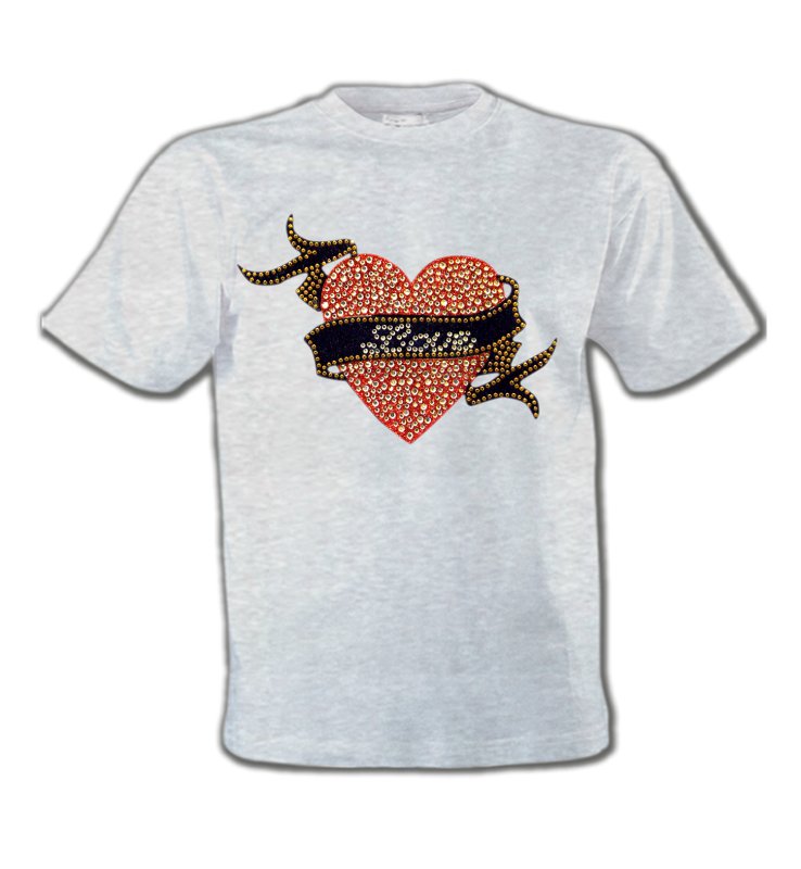 T-Shirts Col Rond Enfants Strass & Paillettes Strass Coeur Love