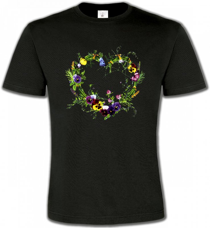 T-Shirts Col Rond Unisexe Fleurs/Romantique Coeur en fleur