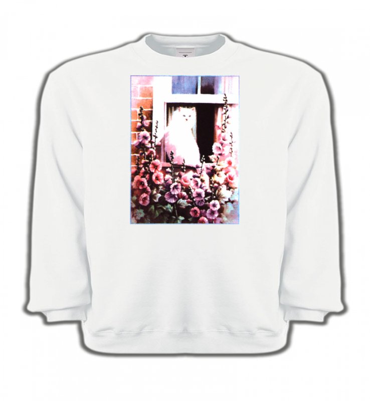 Sweatshirts Enfants Fleurs/Romantique Chat à la fenêtre