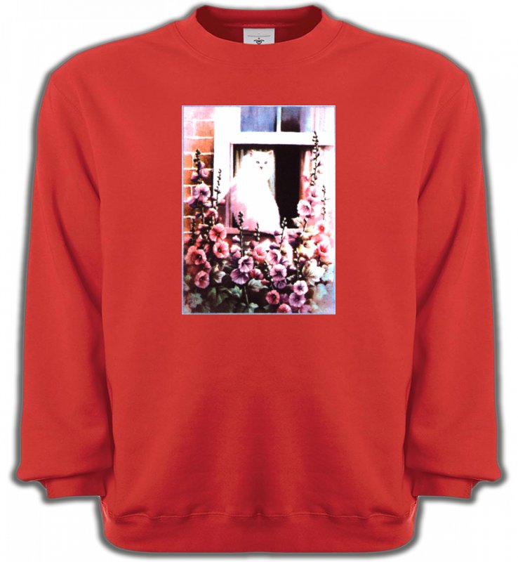 Sweatshirts Unisexe Fleurs/Romantique Chat à la fenêtre