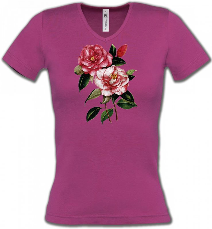 T-Shirts Col V Femmes Fleurs/Romantique Roses