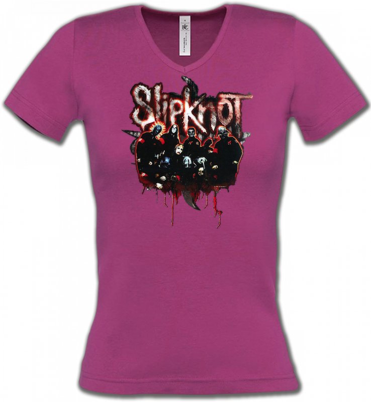 T-Shirts Col V Femmes Hard rock et metal Slipknot (B)