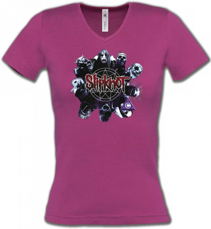 T-Shirts Col V Femmes Hard rock et metal Slipknot (A)
