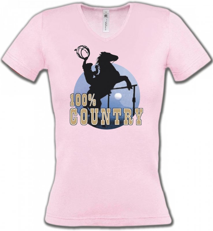 T-Shirts Col V Femmes Cheval western country chevaux cowboy
