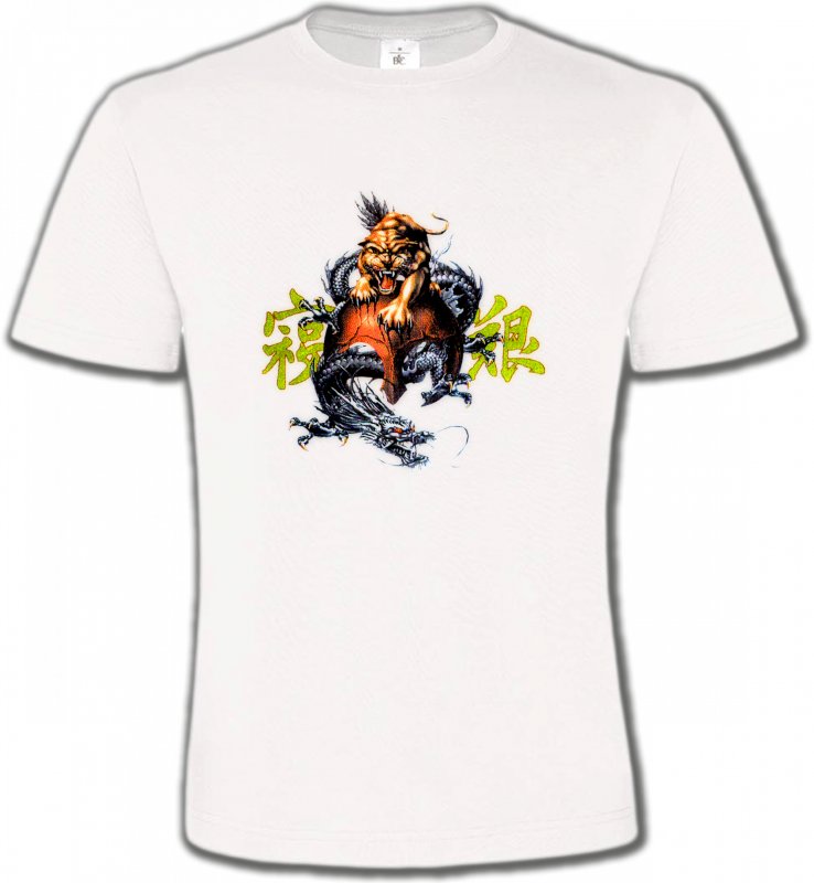 T-Shirts Col Rond Unisexe Signes astrologiques Dragon et Lion chinois (T3)