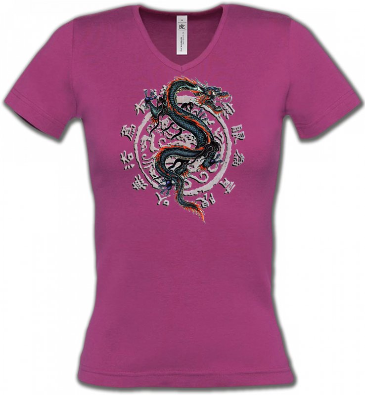 T-Shirts Col V Femmes Signes astrologiques Dragon chinois (T4)