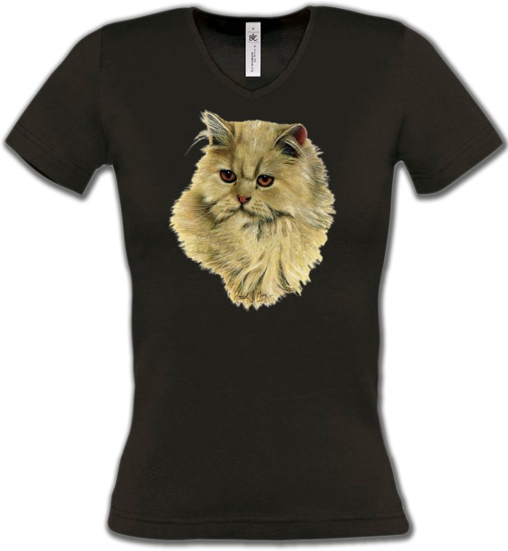 T-Shirts Col V Femmes Races de chats Chat Persan sable (R)