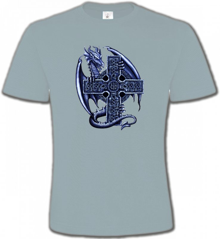 T-Shirts Col Rond Unisexe Dragons Dragon et sa croix celtique (Y5)