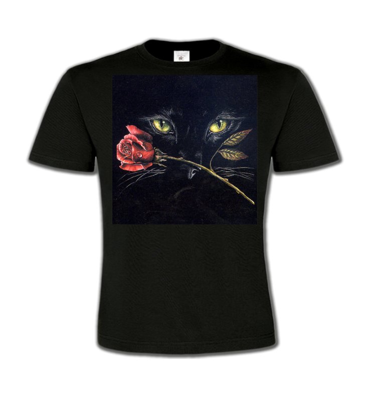 T-Shirts Col Rond Enfants Races de chats Chat noir avec rose (R2)