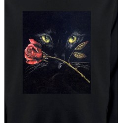 Sweatshirts Races de chats Chat noir avec rose (R2)